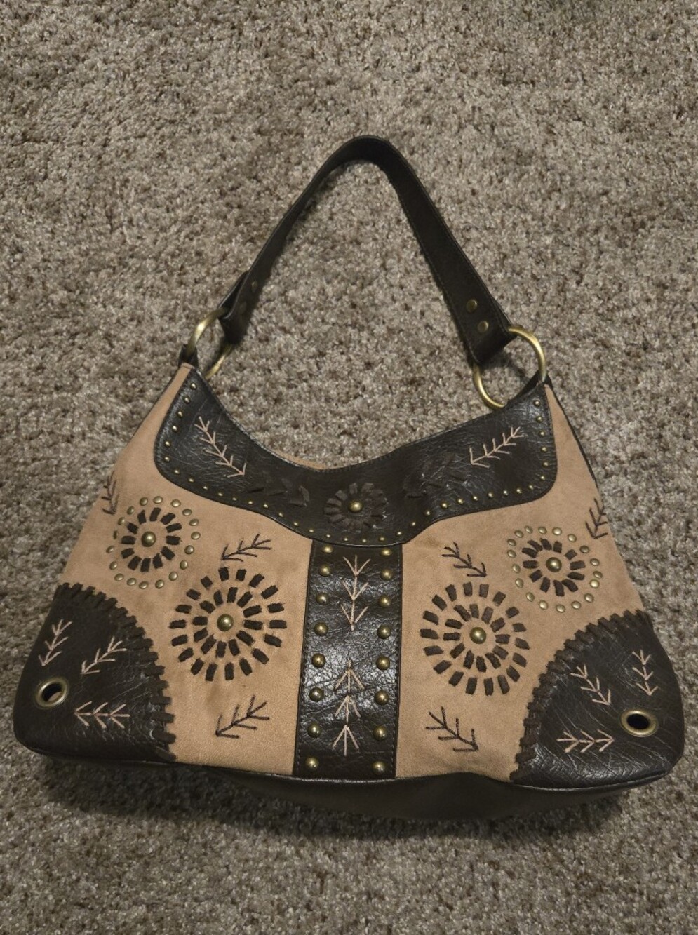 Apostrophe Brown Faux Suede Leather Handbag